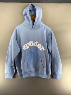 Size XL - Sp5der Web Hoodie Sky Blue With Rhinestones